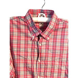 Peter Millar Mens XL Plaid Button Down Long Sleeve Shirt 100% Cotton Red Pink